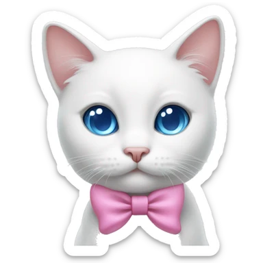white cat with a pink bow and blue eyes sticker