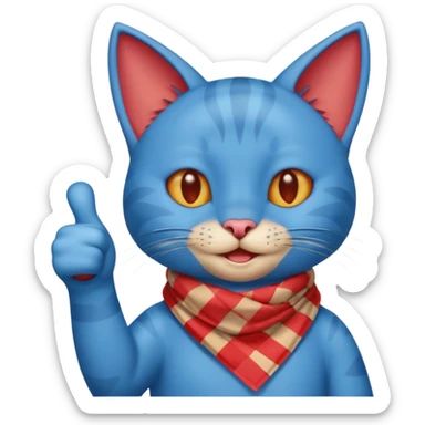 A Blue Cat smiling and giving thumbs up, wearing red Checkered Triangle scarf sticker