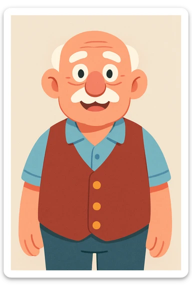 a old man in vest, front view sticker