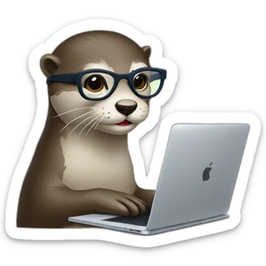 female vet otter with glasses use a macbook sticker