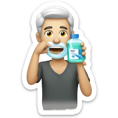 a man using mouthwash sticker