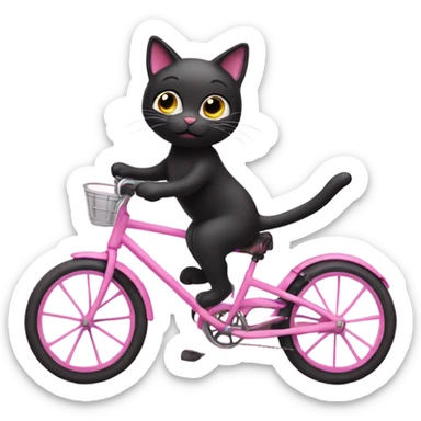 Black cat riding pink bike sticker