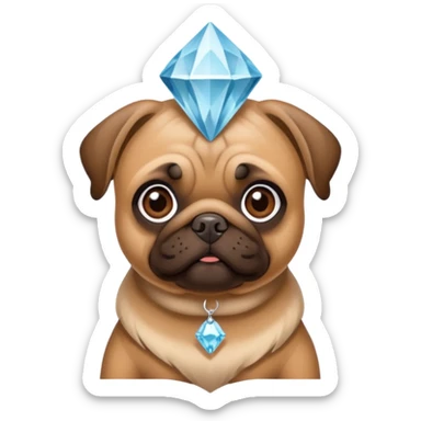 pug fawn and brown with diamond on head sticker
