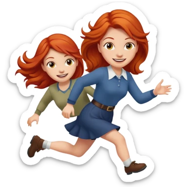 red headed woman chasing children sticker