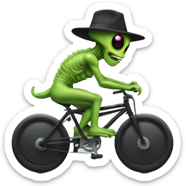 alien ride on bike wearing a hat sticker