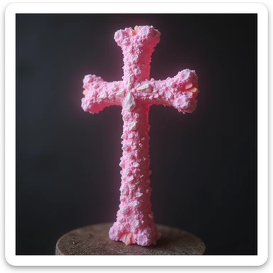realistic gothic cross, pink with crystals, photorealistic style, no background sticker