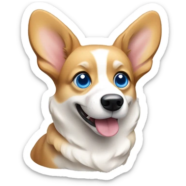 skinny tan and white corgi with bright blue eyes and pointy ears sticker