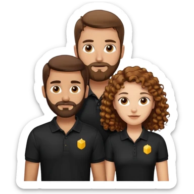 Criar Casal - Homem branco de cabelo liso e olhos marrom, com barba, camiseta polo preta e mulher de pele branca cabelo cacheado marrom longo e olhos mel sticker