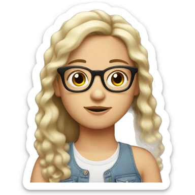 a white girl with cabello ondulado and glasses  sticker