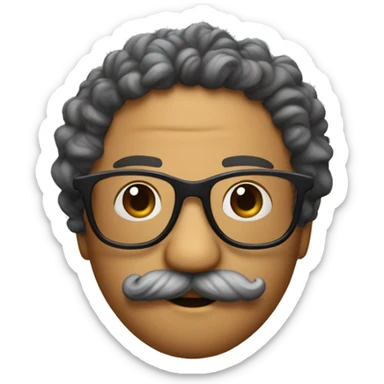 Spinning top with curly hair, round smokey glasses, and a short mustache. sticker