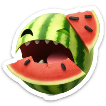 pacman opening mouth to eat a slice of watermelon sticker