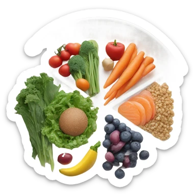round white plate with healthy food sticker