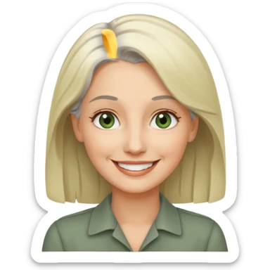 a woman in her late 40s and has greyish greenish eyes and blonde and grey hair sticker