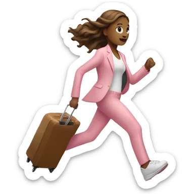 Girl running with light pink suit case sticker