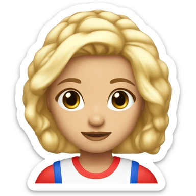 Poupée cheveux blonde,lisse et court,les jeux bleus habillé en rouge sticker