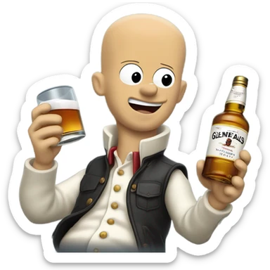 realistic meme of bald man mit jackey with withe bart with Glenfarclas sticker