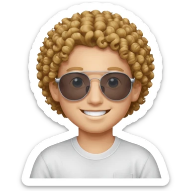 chico con pelo rizado, piel blanca y unas gafas de sol y2k sticker