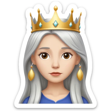 White silver Long Haired Women, Queen with crown — soft expression, moonlight tone sticker