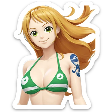 smiling nami in green bikini sticker