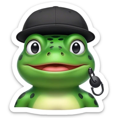 Memoji like frog with black dad hat and airpods sticker