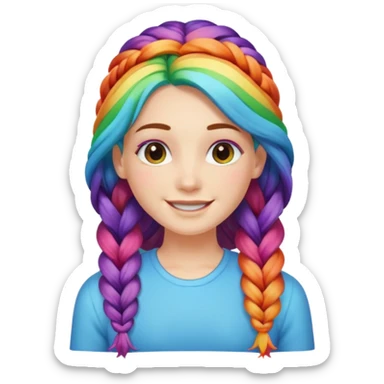 Woman with braided rainbow hair, happy — long braids  sticker