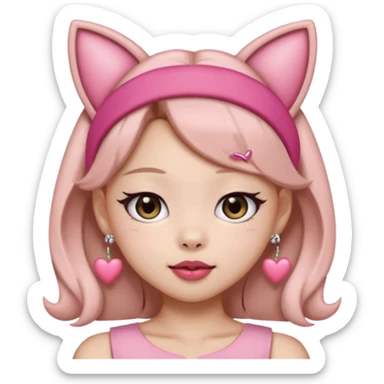 “Cartoon emoji of Jennie from BLACKPINK, heart-shaped face, almond upturned eyes, defined jawline, soft blush, chic expression, cat ears headband” sticker