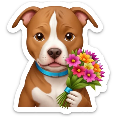 pitbull dog holding flowers sticker