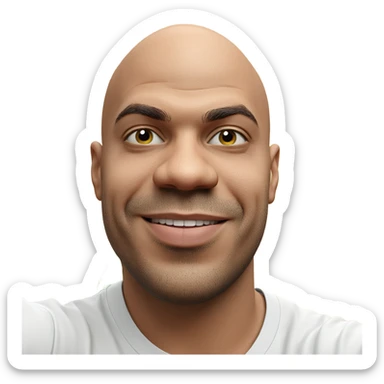 smiling bald man with plant sticker