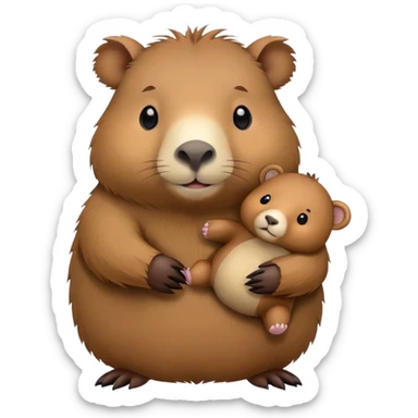 Capybara with stuffed bear sticker