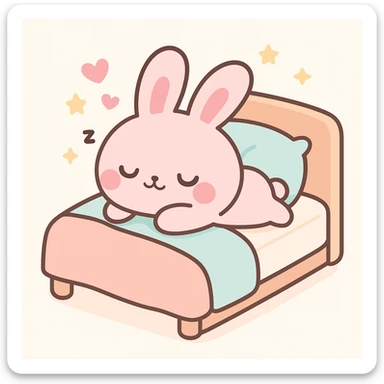 pink bunny sleeping on pillow and bed sticker