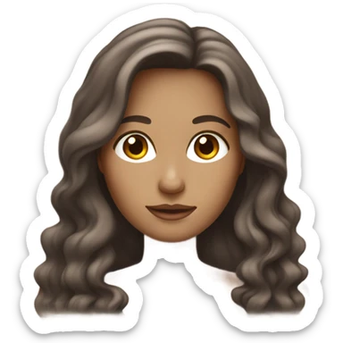 woman brown long wavy hair brown eyes and white skin with macbook sticker