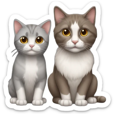 two cats, big full brown long hair and one gray short hair sticker