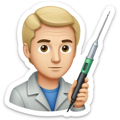 man with a soldering iron sticker