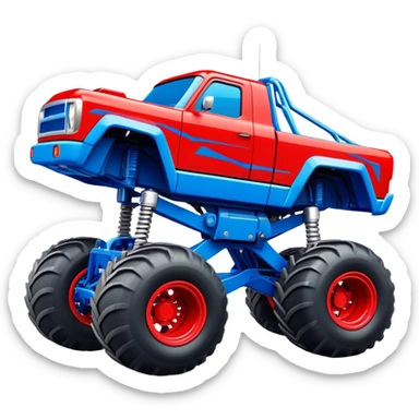 Avenger - Monster Jam (Model Year: 2021) (Iconic colour: Blue and red) - A dynamic monster truck with a split-color scheme: predominantly blue accented by bold red elements. Focus on strong, angular lines and vivid contrasting colors that evoke high energy and a futuristic, rebellious style. sticker