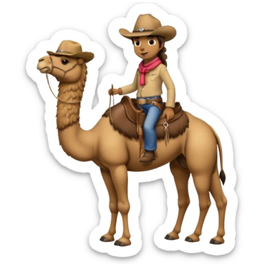 A full body camel with a cowboy hat sticker