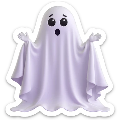 emoji with a ghost sheet over it, exaggerated scared expression with very wide eyes and raised eyebrows sticker