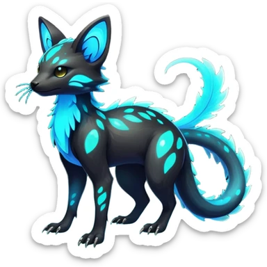 Rare realistic dark-neon glowing bioluminescent edgy badass epic pretty beautiful handsome gorgeous aesthetic colorful vibrant Vernid-Trico-species-Fakemon-creature by LiLaiRa, 4 legs, 1 tail, random markings, (full body) sticker