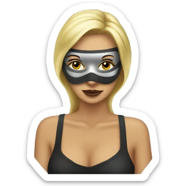 a woman sitting in a mask on the background of dollars sticker