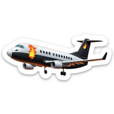 a plane crash in the middle of the night with fire and people running away sticker