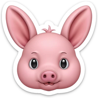 a pink creature with a pig snout but bunny ears , small smirk and blush - fringe covering the top half of his eyes ( dwaekki ) sticker