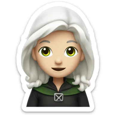 Young witch with white hair, white skin, cap, green eyes, thumbs up   sticker
