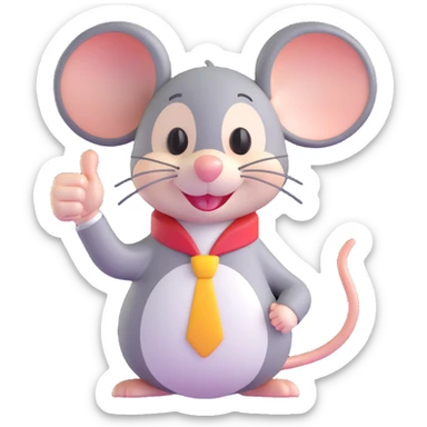 cute mouse character, smiling, with one hand giving a thumbs up sticker
