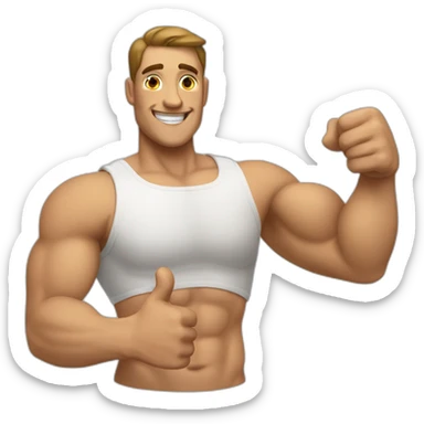 muscular man with humerus brace smiling and showing thumbs up  sticker