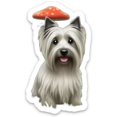 Skye terrier in a mushroom field sticker