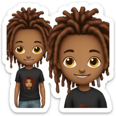 Cute brown skin boy with red and black striped colored dreads wearing a black shirt  sticker