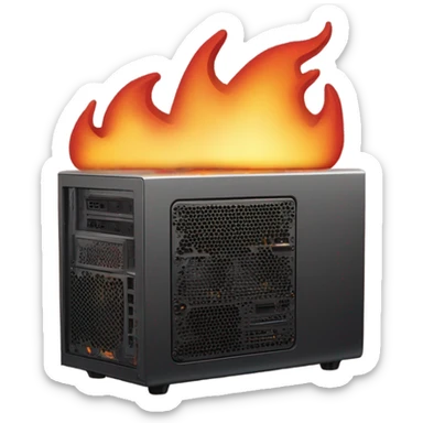 A micro atx computer surrounded by fire after playing call of duty all night long with the boys  sticker