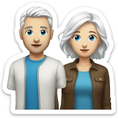 Woman with brown hair and man with white hair both with blue eyes sticker
