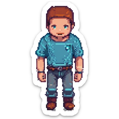Herobrine character inspired by Minecraft, pixel art style sticker