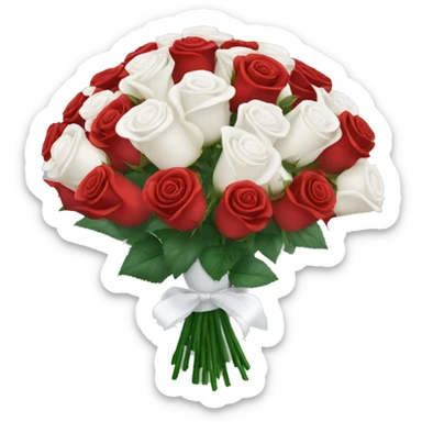 Red and white rose bouquet with white wrapping  sticker