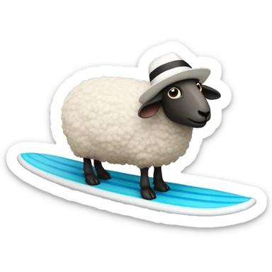 Sheep with a hat on surfing board sticker